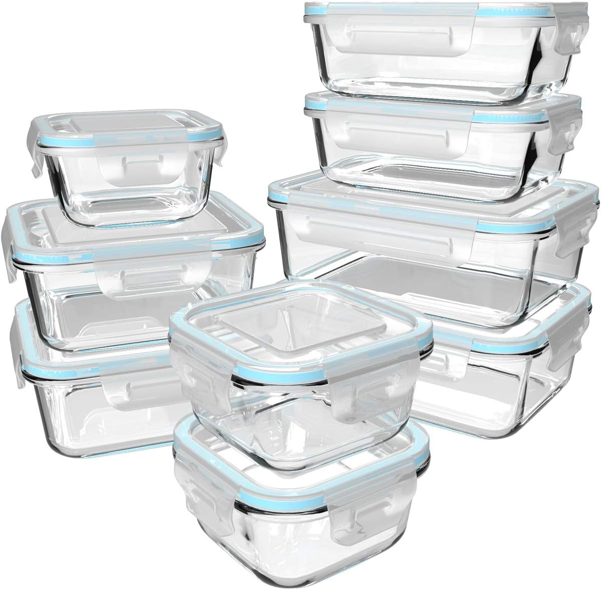 Storage Food Prep - 18-teiliges Glas-Lebensmittelbehälter-Set mit Deckeln, 9 Behälter,