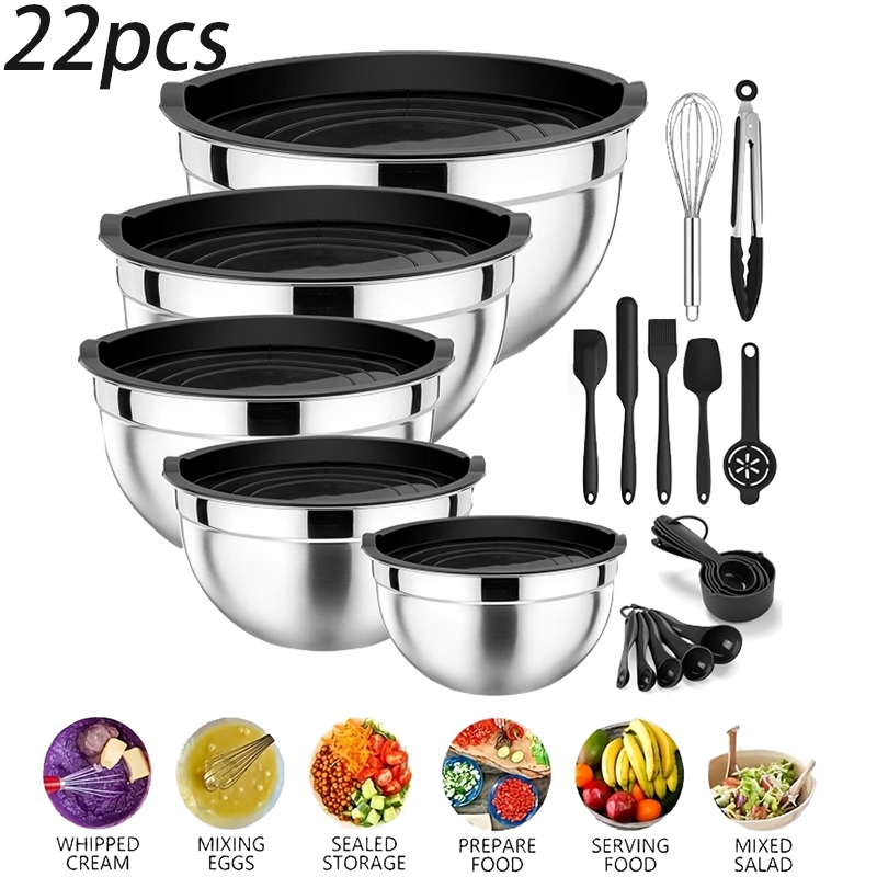 Food Storage Eco Friendly - 5-teiliges Set aus Edelstahl: Rührschüssel mit