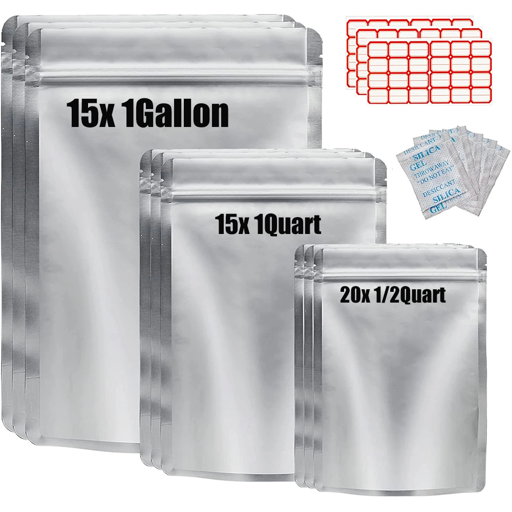 Food Storage Oxygen Absorbers - 50er-Pack Aluminiumfolien-Verpackungsbeutel mit Sauerstoffabsorber, 1 Gallone,
