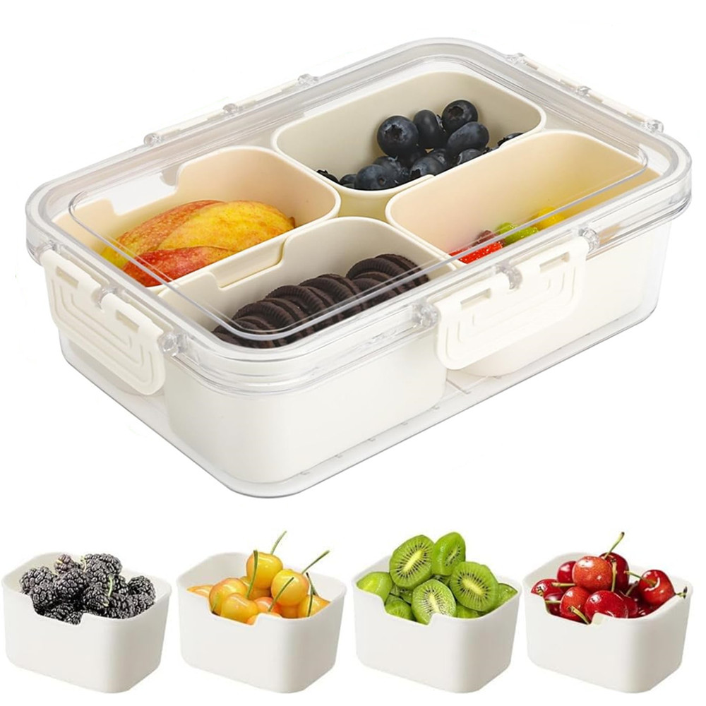 Food Storage Eco Friendly - Tragbare Lebensmittel-Aufbewahrungsbox, Snackbox, 4 Fächer mit