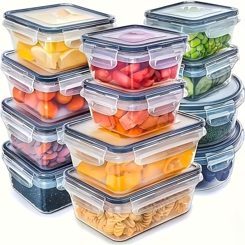Food Storage Vegetables - 4-teiliges Set Transparente Lebensmittelbehälter mit Schnappverschlüssen,