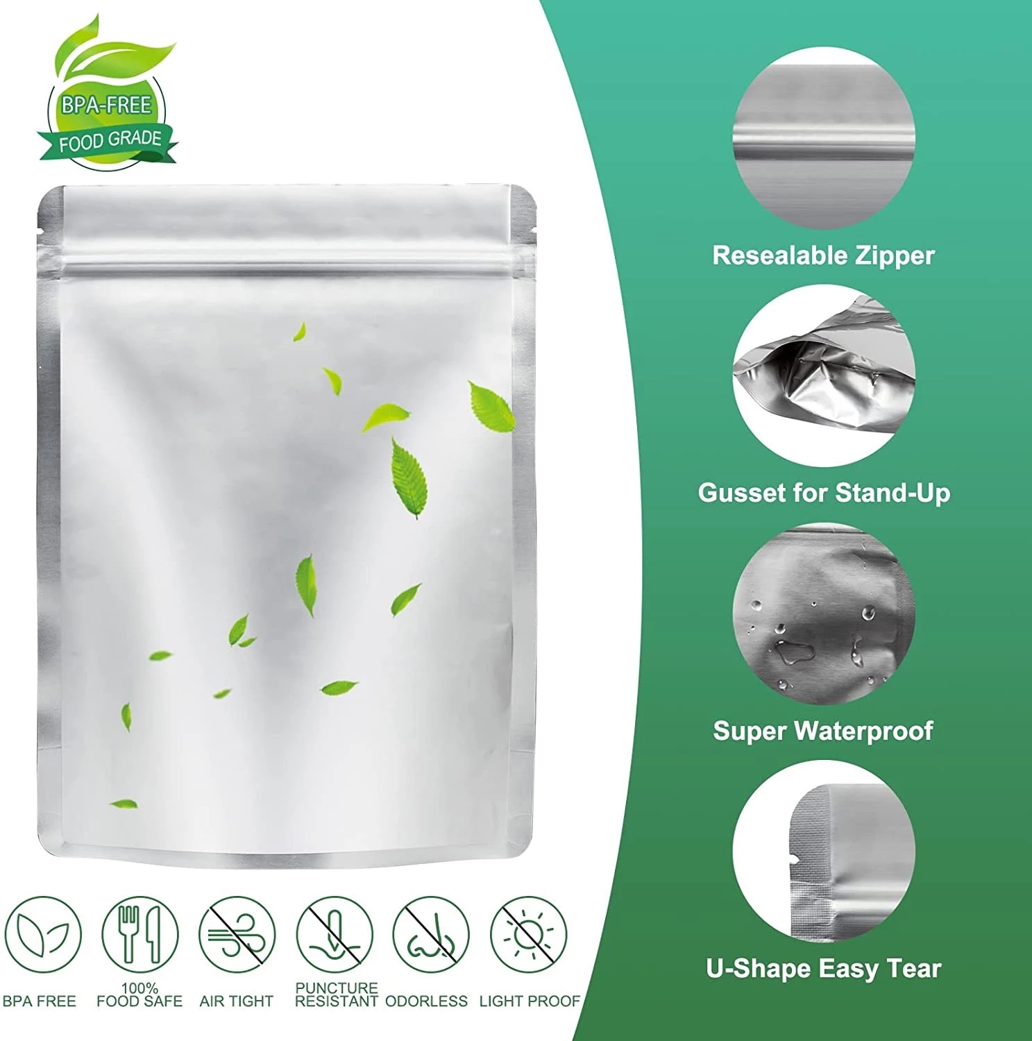 Food Storage Oxygen Absorbers - 50er-Pack Wiederverwendbare Aluminiumfolienbeutel mit Sauerstoffabsorber, 1