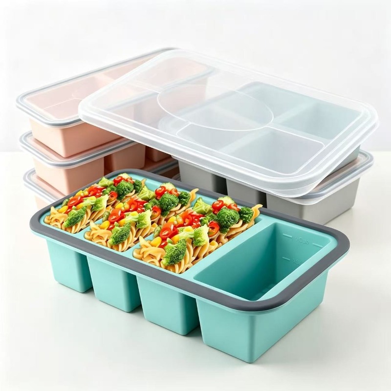 Food Storage Freezer - Silikon-Gefrierformen mit Deckel, Suppen-Eiswürfelbehälter, großer Lebensmittelbehälter