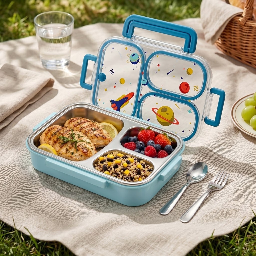 Food Storage Safe - 900ML Niedliche 304 Edelstahl Bento-Lunchbox mit