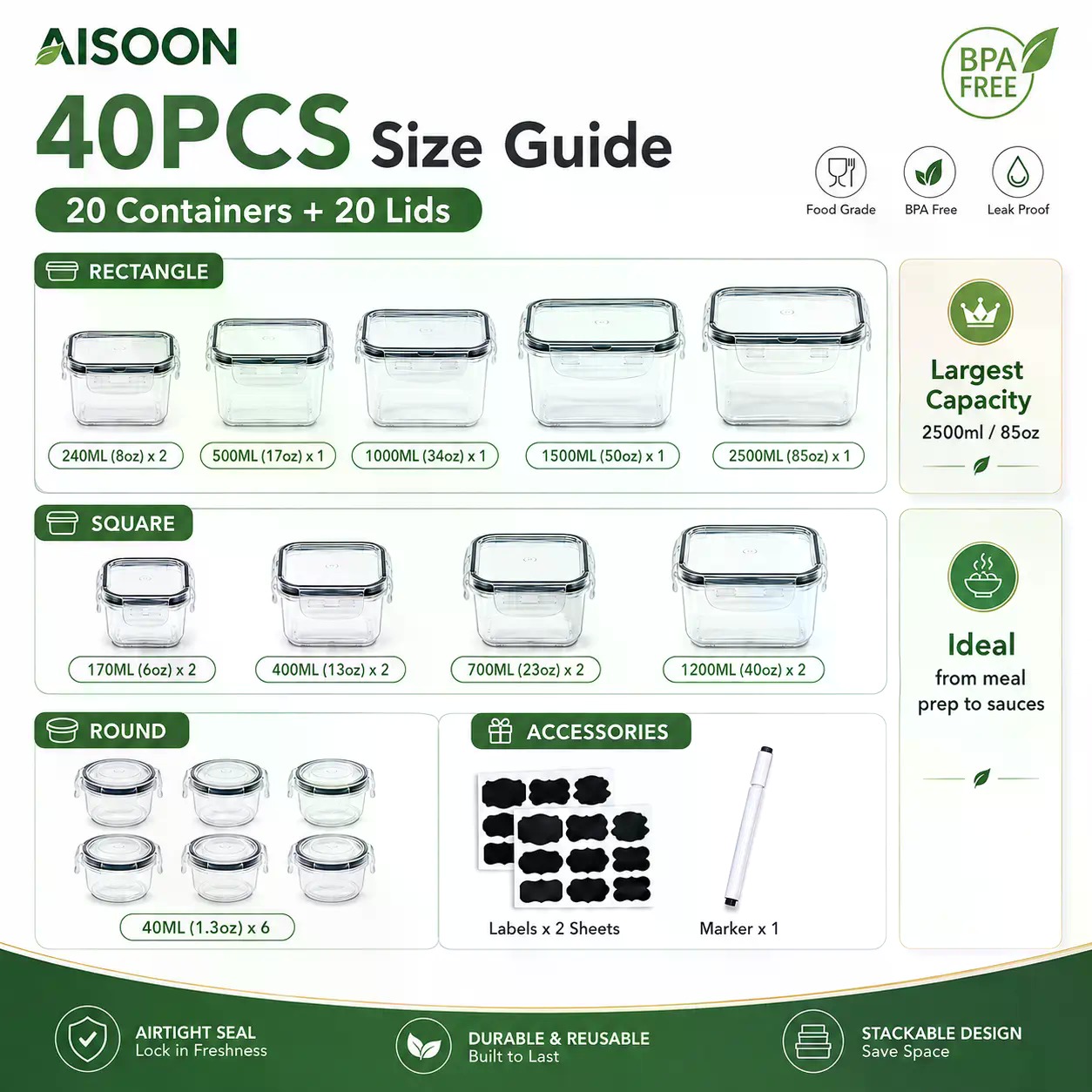 40-teiliges Set extra großer,  – Storage Food Prep Bewertung und Preis
